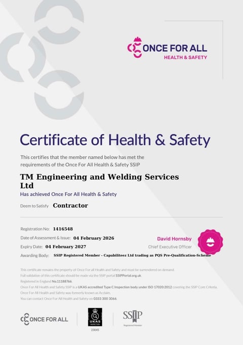 Certificate of Health & Safety